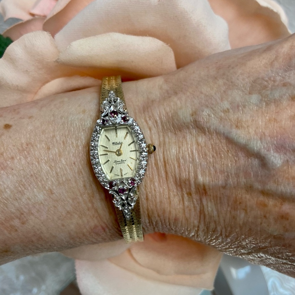 Vintage Lucien Piccard Diamond & Ruby Accented Bezel Dainty Cocktail Watch - Picture 8 of 16